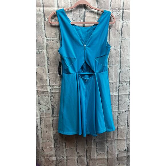 GUESS Fit and Flare Ponte Blue Dress Size Large NWT $108 - Picture 5 of 10
